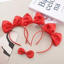 Women Oversized Red Satin Bow Headband, Cute Cosplay Party Hair Hoop, Christmas Costume Hair Accessories - Red - View 15
