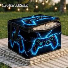 1PC Gaming Controller Lightning Print Storage Box With Handles, Large Capacity Zipper Organizer For Closet & Under Bed, Bedroom, Dorm Room, Car Trunk, Travel, Home Organization, Portable Storage For Controllers, Cables, Gift For Fathers Day - Blue - View 4