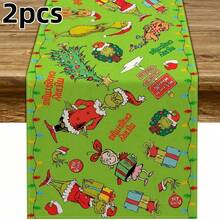 The Grinch قطعة واحدة من مفرش الطاولة من الكتان بطبعة وحش أخضر، (71*13 بوصة) يناسب طاولة الطعام المستطيلة، مناسب لعشاء عيد الميلاد المنزلي، حفلة العطلات، ديكور التجمعات ذات الطابع الخاص، يعزز أجواء طاولة الطعام، قابل لإعادة الاستخدام والغسيل، ديكور طاولة عيد الميلاد - متعدد الألوان - مشاهدة 21