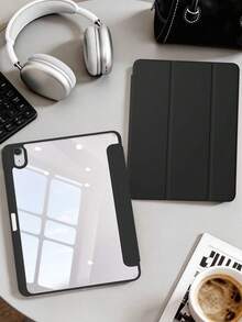 1件裝 壓克力三折式柔軟觸感布面黑色平板保護殼，相容 iPad Mini6/7/Air/Air2/9.7/10.2/10.5/10.9(Air4-Air8)/Pro 11/10th Gen/A16/Pro11 2024/12.9/Pro13 2024 機型，純色平板殼，壓克力背殼，三折支架，自動休眠/喚醒，內建筆槽，不含筆，部分機型附相機框 - 黑色 - 查看 3