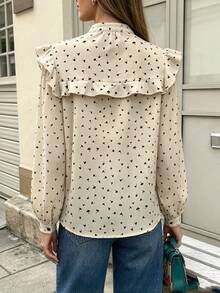 Vintage Ditsy Floral Ruffle Lantern Sleeve Loose Blouse, Gentle Chic Style, Versatile Top For Spring/Autumn, Office Commute, Casual Outings And Gatherings - Apricot - View 2
