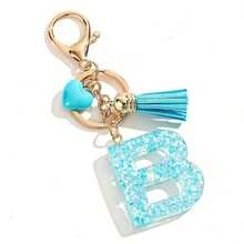 20pcs Random Style Letter Blue Heart Tassel Keychain Cute INS Style Bag Pendant Car Charm Accessory - one-size - View 2