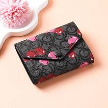 1pc Cherry Print Women's Trifold Small Wallet, Fashionable Mini Clutch Purse, Large Capacity Multi-Card Slots Credit Card Holder Coin Pouch - Multicolor - View 8