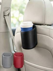 1pc Solid Burgundy Car Seat Back Storage Holder, Minimalist Style Faux Leather Round Shape Pocket Organizer, Stitched Edge Hanging Design, Multi-Purpose Storage Bag For Umbrella Wet Wipes, Ideal For Daily Car Use, Road Trip & All Season Travel Scene - Multicolor - View 7