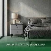 Mesa de Noche Blanca con Cubierta de Cerámica, Buró Moderno de 2 Cajones con Tiradores Negros Decorativos Curvos y Patas de Madera Negra, Diseño Minimalista Japonés para Recámara y Dormitorio, 50 * 50 * 40 cm - Gris - Ver 2