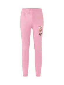 Set 2pcs/Set Sweatshirt Leher Bulat dan Legging untuk Anak Perempuan, Sweatshirt Leher Bulat Motif Hati Tiga Warna + Legging, Cocok untuk Musim Gugur/Dingin, Gaya Kampus, Pakaian Acara Pulang Kampung - MultiWarna - View 9