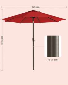 SONGMICS Sombrilla para Patio, Sombrilla de Mesa de Exterior, con 8 costillas, UPF 50+, Inclinación Doble de 30°, Base no Incluida, para Patio, Jardín, Piscina - Rojo - Ver 3