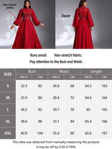 IBTRLY Fashionable Elegant Glamorous Burgundy Stand Collar Lantern Sleeve Beaded Sequin Applique Patchwork Chiffon Formal Evening Gown For Banquet Party Wedding Event Birthday Party Anniversary Date Vacation Holiday Ball Ceremony - Burgundy - View 6