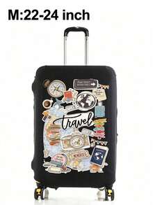 Travel Sticker Printed Elastic Luggage Cover, Suitable For 18-24 Inch Suitcases. Made Of Elastic Fabric, Scratch-Resistant And Dust-Proof, With Handle And Opening Design, Ideal For Air Travel, Business Trips, And Vacations, Especially Suitable For Business People Who Travel Frequently, Protecting Luggage From Scratches And Dust. - Multicolor - View 12