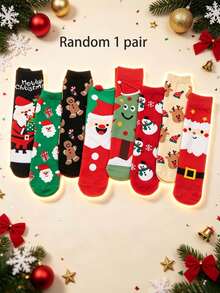 1/4/7 Pairs Christmas Themed Mid-Calf Socks, Santa Claus Snowman Reindeer Gingerbread Man Print, Unisex Holiday Atmosphere Soft Christmas Gift Socks For Women - Multicolor - View 10