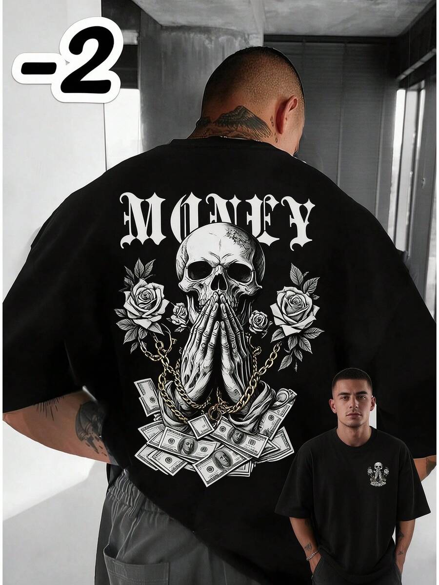 Zrgoth Men's Casual Short-Sleeve Shirt With Versatile Design And Simple Money-Themed Print. - Black - View 1
