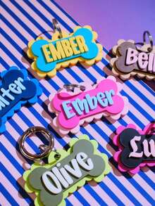 1pc Customized Fan-Shaped Bone Pet Tag 3D Printed Dog Identification Keychain - Pet Tag - View 8