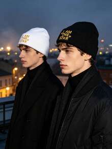 Men's "I Am A Star" Letter & Star Embroidered Ribbed Knit Beanie, Warm Winter Brimless Cap - A - View 6