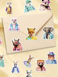 56Pcs PP Animal Stickers, Fashion Cool Animal Style, Including Tiger, Leopard, Zebra, Corgi, HPolka Dot Shirt, Rainbow Outfit Elements, For Journal Collage, Water Bottle, Luggage, Skateboard, Tablet, Notebook, Storage Box, DIY Craft Decor - Multicolor - View 7