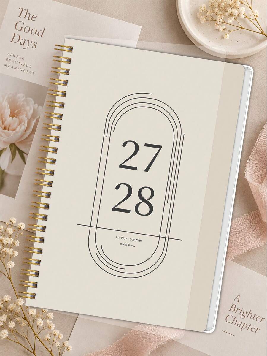 1pc Minimalist 2027-2028 A5 Planner, 24-Month Dated Monthly Schedule Book With Notes Pages & Gold Spiral,For Women Men Teachers, Home School Office Use, Holiday Gift - A5 - View 1