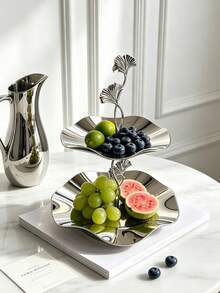 1pc Luxury Ginkgo Leaf 3-Tier Silver Dessert Stand, Luxury Metal Multi-Layer Fruit Tray, Living Room Afternoon Tea Snack Fruit Display Rack, Ginkgo Leaf 3-Tier Silver Dessert Stand Luxury Metal Multi-Layer Fruit Tray Living Room Afternoon Tea Snack Fruit Display Rack - Silver - View 10