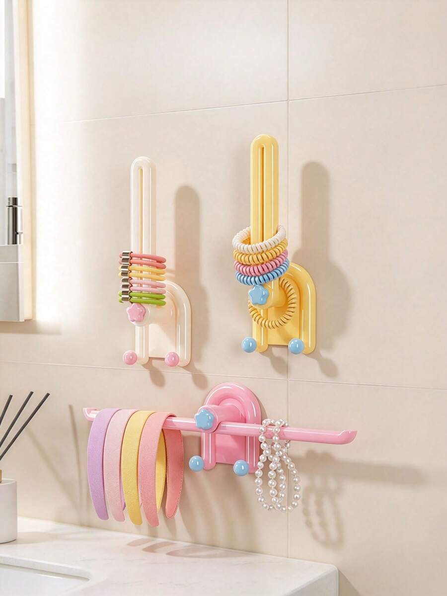 1pc/8pcs No-Drill Suction Cup Hair Accessory Storage Rack, Dopamine Macaron Color Star-Shaped Decorative Wall-Mounted Multi-Function Hair Tie & Headband Organizer, Detachable Wall Hook Display Rack For Girls' Daily Use