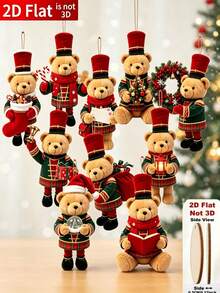 10/20pcs Caroon Bear With Hat-Shaped For Christmas Tree Ornaments, Featuring Various Christmas Element Patterns, Suitable For Trees, Homes, Parties, And Holiday Gifts - Festive Atmosphere Decorations, Christmas Tree Decor - Christmas Wooden Bear Ornament - View 3