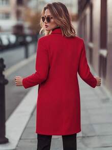 Abrigo Largo Mujer Elegante Tipo Blazer Doble Botón Manga Larga Casual Formal Oficina Invierno Otoño Moda Femenina Gabardina Saco Largo Con Bolsillos Outfit Elegante Moderno Juvenil - Negro - Ver 3
