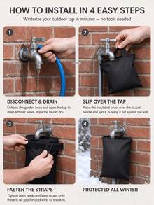 1pc Outdoor Faucet Anti-Freeze Protective Cover, Winter Waterproof Insulation Anti-Freeze Sleeve, Prevents Pipe Bursting; Features Thickened Insulation Design, Equipped With Hook And Loop Strap And Zipper, Fits Standard Outdoor Garden Faucet, Essential For Winter Pipe Anti-Freeze And Warmth - A - View 3