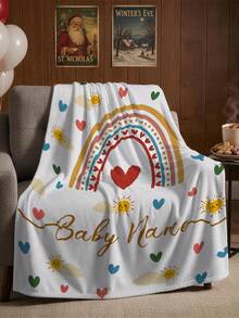 1pc Customized Blanket, Soft Plush Blanket With Customizable Name, Colorful Heart And Sun Print Design, Personalized Name Blanket, Personalized Gift For Family, Customized Commemorative Gift For Wife And Husband, Very Suitable For Home Use Warm Blanket, Customized Plush Blanket For Wife On Valentine's Day - Multicolor - View 2