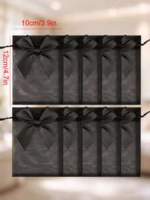 Organza Drawstring Bag With Ribbon Bow, 3.9x4.7 Inches, Transparent Mesh Storage Bag; Used For Storing Jewelry, Makeup, Trinkets, Small Gift Boxes And Other Small Items; Party Decoration And Christmas/Halloween Gift Packaging - Multicolor - View 3