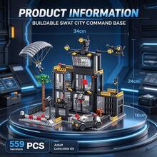 SWAT City Command Base Building Model, 559 Pieces Adult Collectible Building Blocks Set, Includes Command Tower, Jail Cells And Vehicle Details, Suitable As Gift For Halloween, Christmas, Thanksgiving And Birthday For Collectors - Black - View 7