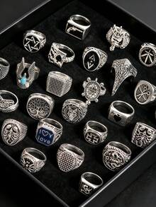 10/20pcs/Set Vintage Punk Gothic Style Unisex Rings, Big Eye Heart Shape Design, Holiday Party Gift, Friend Gift, Daily Wear Accessory - Open Retro Punk Ring - View 6