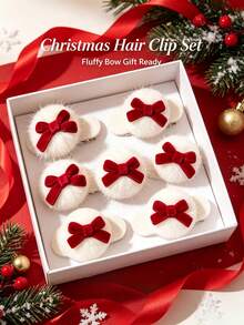 10pcs Red Bow Hair Clips Christmas Plush Hair Clips Fringe Clips Side Clips Sweet Alligator Hair Clips - Multicolor - View 5