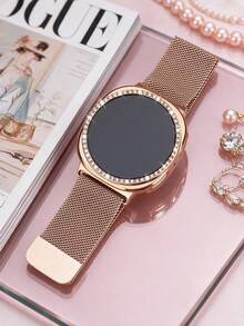 Loop 磁吸米蘭式錶帶 + 鑲鑽錶殼，相容 Galaxy Watch9/8 40mm 44mm 機型，柔軟透氣貼合可調節金屬網狀錶帶，時尚奢華防摔硬 PC 錶殼，適合 Galaxy Watch 女性休閒運動商務派對錶帶與錶殼套裝，易佩戴、舒適耐用 - 米蘭錶帶+鑲鑽錶殼-玫瑰金 - 查看 6