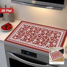 (Hot !!) 1pc 2D Printed Flat Stove Protector Mat, Rubber Anti-Slip Heat-Resistant Stove Cover Pad, Suitable For Induction Cooktop, Glass Cooktop, Multi-Functional Scratch-Resistant Mat, Best Choice For Oven, Washing Machine, Dryer, Kitchen Decor - Multicolor - View 1