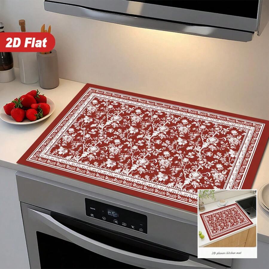 (Hot !!) 1pc 2D Printed Flat Stove Protector Mat, Rubber Anti-Slip Heat-Resistant Stove Cover Pad, Suitable For Induction Cooktop, Glass Cooktop, Multi-Functional Scratch-Resistant Mat, Best Choice For Oven, Washing Machine, Dryer, Kitchen Decor - Multicolor - View 1