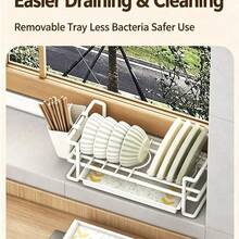Integrated White Silent Steel Ball Slide-Out Dish Rack, Kitchen Countertop Organizer Cabinet Tableware Storage Rack, Dish Drainer Rack, Easier To Pull Out - White - View 7