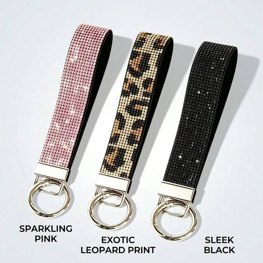 Rhinestone Sparkling Bracelet, Open Circle Keychain, Suitable For Matching With Handbags And Key Chains, Rhinestone Wrist Keychain, Sparkling Crystal Key Strap, Rhinestone Key Ring, Leopard Print Decorative Accessory For Car Keys And Handbags, Women's Fashion Pendant - Multicolor - View 1