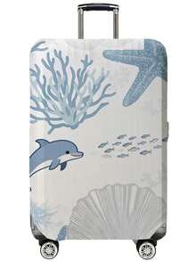 1pc Blue Shell,Starfish,Octopus Print Luggage Cover, Fits 18-32 Inch Suitcases. Stretchable, Scratch-Proof & Dustproof, Stylish Decoration For Luggage - Multicolor - View 1
