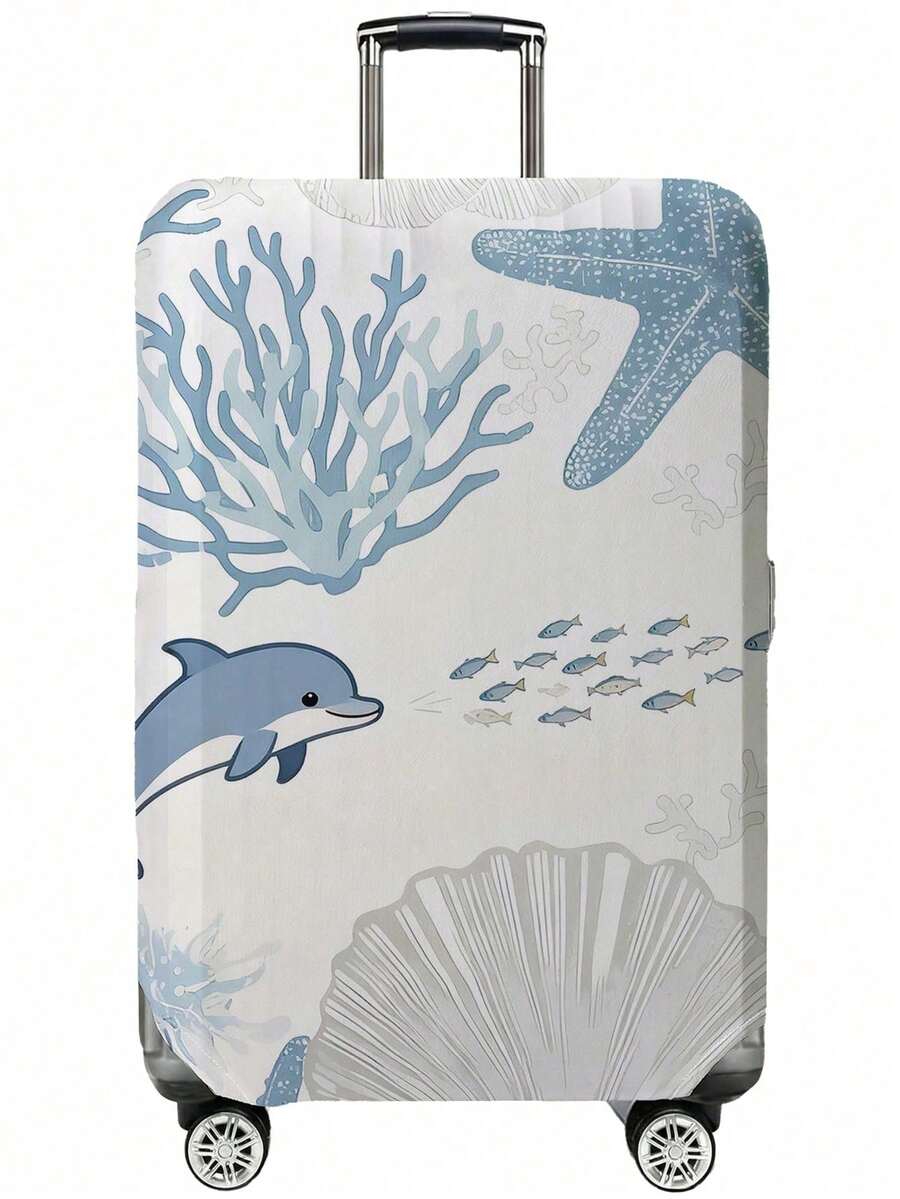 1pc Blue Shell,Starfish,Octopus Print Luggage Cover, Fits 18-32 Inch Suitcases. Stretchable, Scratch-Proof & Dustproof, Stylish Decoration For Luggage - Multicolor - View 1