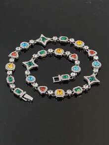 European And American Luxury Colorful Multi-Element Four-Pointed Star Necklace And Bracelet Set, Vintage Rhinestone Studded Jewelry For Women And Men, Versatile For Parties - Jewelry Set - View 11