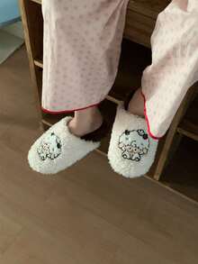 XIXITIAO Cute Cartoon Silent Couple Slippers For Men & Women, Soft Fluffy Lamb Design, Lightweight Fuzzy Home Shoes For Autumn Winter - White - View 7