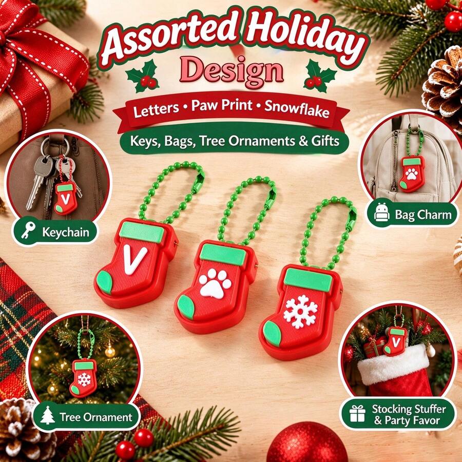 1pc A-Z Letter Christmas Stocking Keychain, Cute Mini Sock Bag Charm Pendant, Xmas Holiday Gift For Backpack Key Ring Decor - Multicolor - View 1