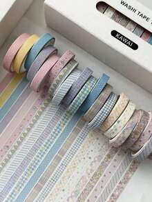 5pcs/Pack Cute Washi Tape, Thin, 7mm*3 Meters, Assorted Patterns, Paper Self-Adhesive Masking Tape, Gift Wrapping Stickers, Essential For Back To School - Pink - View 8