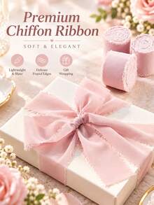 4 Rolls/1 Roll Pink Chiffon Ribbon, Soft Sheer Fabric Gift Wrapping Ribbon, Elegant Frayed Edge Design, Romantic Decorative Ribbon, Suitable For Gift Boxes, Wedding Invitations, Bouquet Wrapping, DIY Crafts, Party Decorations, And Christmas, Birthday, Valentine's Day, Halloween, Christmas And Other Holiday Handmade Wrapping Materials - Multiple Styles - View 4