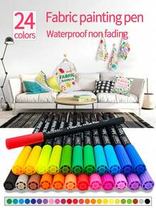 12/24 Colours Fabric Painting Pens, Waterproof & Fade Resistant, Textile Art Markers For DIY T-Shirt, Shoes Coloring, Crafts Back To School - Fabric Painting Pen - View 1