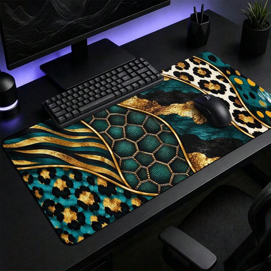 1pc Luxury Snake Leopard Print Patchwork Desk Mat, Multi-Purpose Vanity Table Protector, Nail Art Mat, Large Desktop Mouse Pad For Women Bedroom & Gaming Desk, S/M/L/XL - View 1