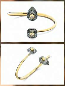 SWAROVSKI Open Bangle Bracelet With Teardrop Square Crystal Dual-Color Design, Women's Jewelry Gift For Girlfriend - Gold + Green - View 7