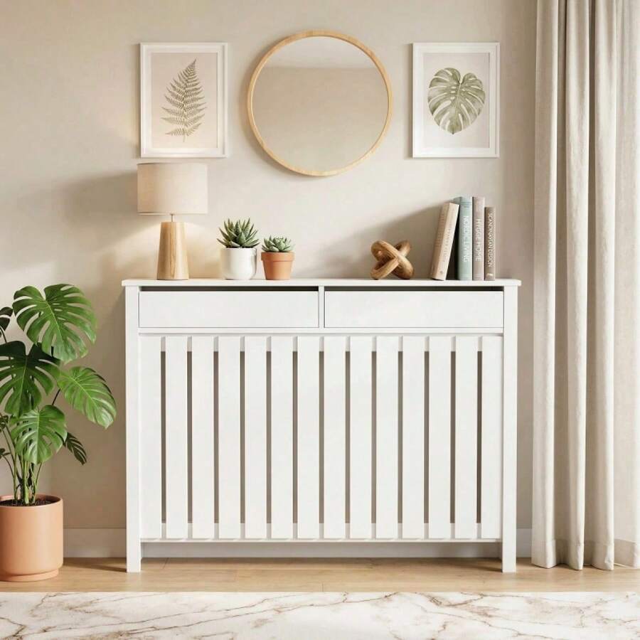 93 X 119cm Rustic-Look Radiator Cover - White - 1 - View 1