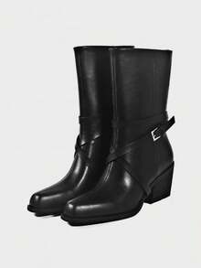 French Blogger Style Pointed Toe Wide Shaft Knee-High Boots, Nordic Kitten Heel Riding Boots For Women, INS Style - Black - View 10