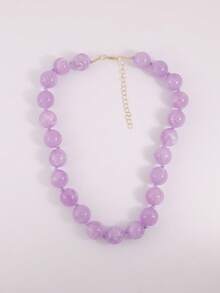 1pc Bohemian Style Round Geometric Plastic Acrylic Beaded Rope Knotted Necklace, Handmade Jewelry Gift For Women, Everyday Wear - Multicolor - View 72