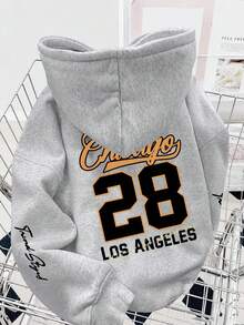 1pc Big Boys American Baseball Style Chicago 28 City Letter Sweatshirt, Heather Grey Vintage Sports Loose Pullover Sweatshirt, Spring/Autumn - Grey - View 3