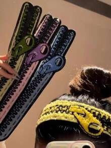 Funny Zipper & Hook And Loop Long Hair Band, Cute Daily Makeup & Face Washing Hair Tie For Taming Flyaways - Multicolor - View 3