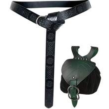 Medieval Viking Costume Accessories Set Pu Leather Embossing Waist Belt With Leaf-Shaped Drawstring Coin Purse Halloween Cosplay Props - A - View 9